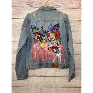 Alice In Wonderland Up Cycled Vintage Denim Jacket (Size Large) Hand Painted